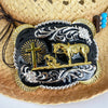 TOPACC 3D Rectangle Western Cowboy Horse Prayer Cross Belt Buckle Black Gold/Bronze