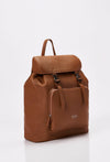 Tan Large Leather Backpack With Buckle Closure