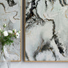 Set of 2 Ultra Modern White Black and Gold Marblized Wall Art