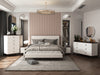 Light Gray Fabric, White & Brown Finish Queen Bed