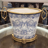 Blue and White Lucky Foo Dogs Pattern Oval Basin With Bronze Ormolu