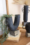 Set of 3 Black Modern Clay Vases on Rock Bases