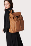 Tan Large Leather Backpack With Buckle Closure