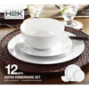 Dinnerware Set 12 Piece Plain White Round Rim, Service for 4