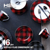 Dinnerware Set 16 Piece Buffalo Plaid White/Black, Service for 4