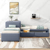 L-shaped Upholstered Platform Bed with Trundle and Two Drawers Linked with built-in Desk,Twin,Gray