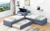 L-shaped Upholstered Platform Bed with Trundle and Two Drawers Linked with built-in Desk,Twin,Gray