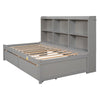 Twin Bed with Side Bookcase, Drawers ,Gray