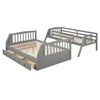 Twin-Over-Full Bunk Bed with Drawers，Ladder and Storage Staircase, Gray