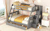 Twin-Over-Full Bunk Bed with Drawers，Ladder and Storage Staircase, Gray