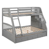 Twin-Over-Full Bunk Bed with Drawers，Ladder and Storage Staircase, Gray