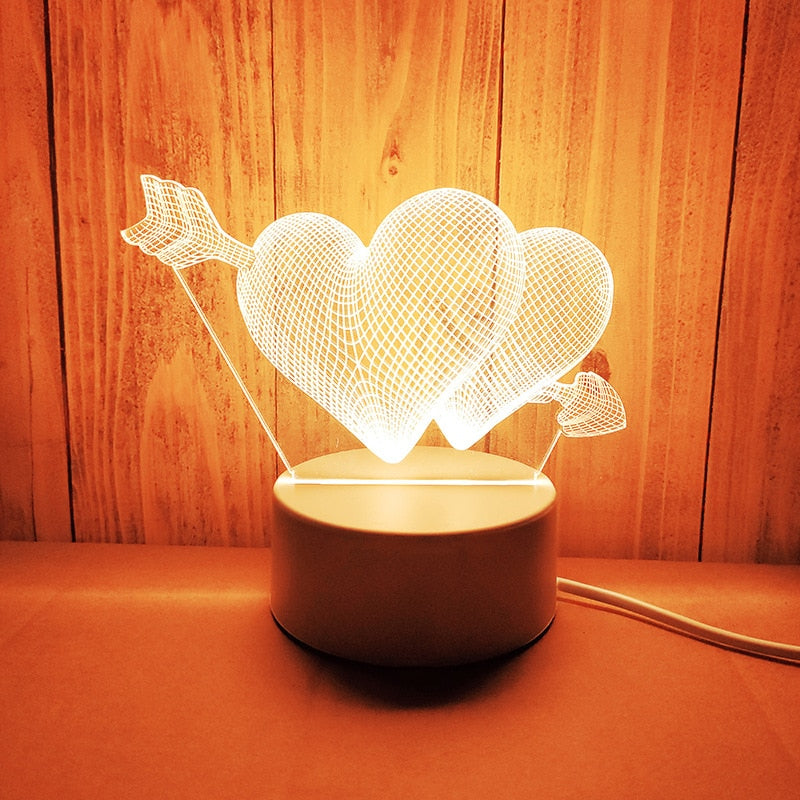 LED Desk Lamp Romantic Love 3D Acrylic Led Lamp Home Children's Night Light  Table Lamp Bedside Lamp Birthday Party Decoration - AliExpress